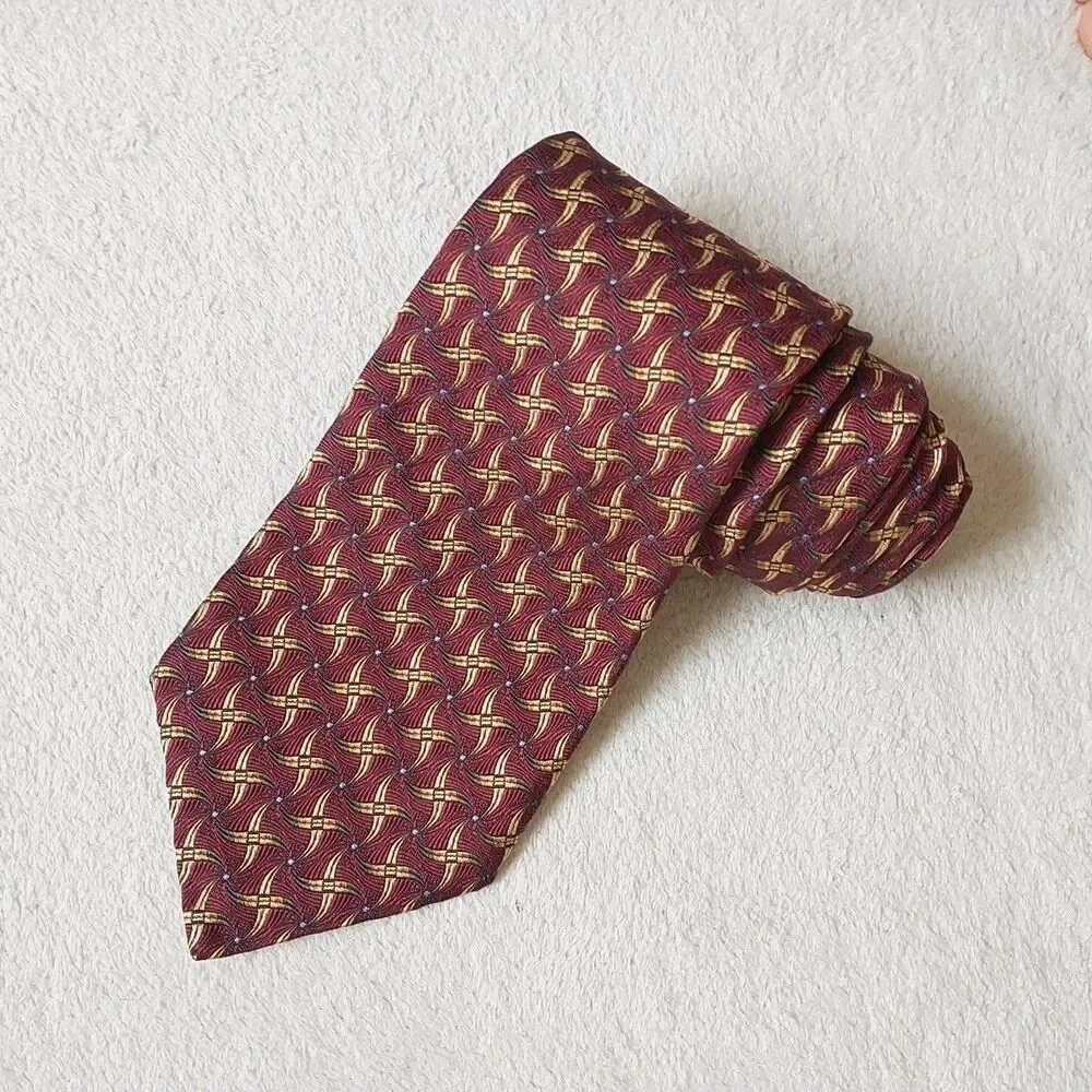Robert Talbott Best Of Class Necktie Tie Silk Geometric Red Gold Jacquard 4x58